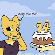 Katia's_Thief_Tunic Khajiit artist:AniCaneko birthday cake character:Katia_Managan fire sweet_roll text