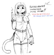 Khajiit artist:milkcan character:Katia_Managan hoodie_katia magic magic_fire monochrome robes sketch text