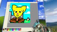 Katia's_wizard_robe Khajiit artist:TheGibusGuy character:Katia_Managan character:Kvatch_Rock character:Quentin outskirts_of_Kvatch pixel_art screenshot smiling