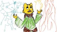 Katia's_wizard_robe Khajiit amulet_of_silence artist:pengun character:Katia_Managan magic magic_fire sad sketch witch-hunter_control_panel