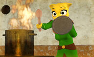 3D Katia's_wizard_robe Khajiit accidents_happen alchemy artist:PIRAMATRONIC_GAMING black_eyes character:Katia_Managan cooking fire fire_safety